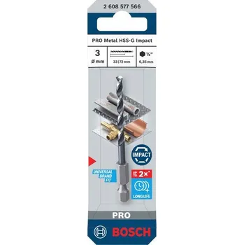 Vrták Bosch Vrták do kovu PRO Metal HSS-G Impact, 3 × 33 × 72 mm Professional (2608577566)