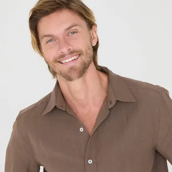 Dámská košile Propínací košile z bavlny-lnu, s dlouhými rukávy kaštanová 51/52