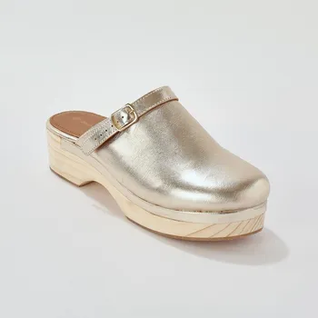 Dámská obuv Kožené dřeváky na platformě zlatá 36