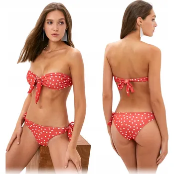 Dámské plavky DVOUDÍLNÉ PLAVKY BIKINI RETRO PIN UP ČERVENÉ S VZOREM TEČEK VEL. M
