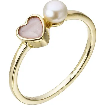 Prsten EVOLUTION GROUP CZ Pozlacený prsten s říční perlou a perleťovým srdcem - velikost 52 - 25004.1