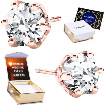 Náušnice Růžové Náušnice se Zirkony STŘÍBRO 925 Kulaté Zirkony 6mm POZLACENÉ 750