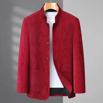 Best Fashion Pánské společenské sako se stojáčkem Barva: Červená, Velikost: 3XL