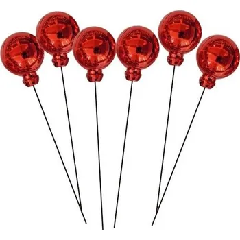 Vánoční dekorace Plastové kuličky na drátku 2 cm, 8 ks, červené, v krabičce