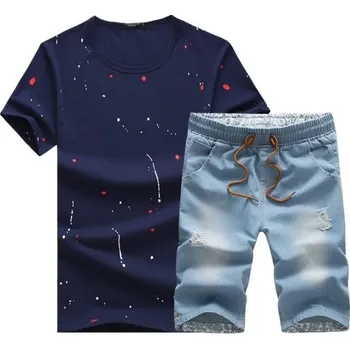 Pánský volnočasový set - Tričko a modré kraťasy J2235 tmavě modrá 3XL