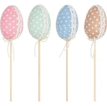 Velikonoční dekorace Vajíčko zápich s krajkou a puntíky 6 cm + špejle