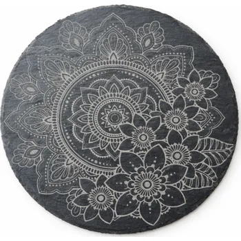 Břidlicový tác kulatý s mandalou a květinami