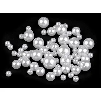 Dětské navlékací korálky Plastové voskové korálky / perly Glance mix velikostí, střední, F2 bílá