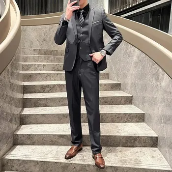 Best Fashion Pánský třídílný oblek pro business a svatby Barva: Šedá, Velikost: M