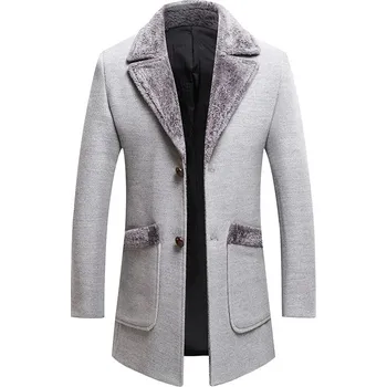 Pánský kabát Best Fashion Pánský vlněný kabát s klopami střední délky Barva: Světle Šedá, Velikost: 4XL