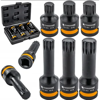 Powermat Rázové hlavice Spline 1/2" CrMo – sada 6 ks (M14, M16, M18) v kufříku