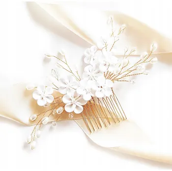 Ozdoba do vlasů Zlatý hřebínek s malými kvítky a perličkami, roztomilá svatební ozdoba do VLASŮ