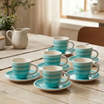 TOGNANA Spin 190 ml 6 ks. - ručně malované porcelánové šálky na kávu a čaj s podšálky