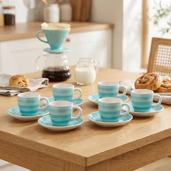 TOGNANA Spin 90 ml 6 ks. - ručně malované porcelánové šálky na espresso s podšálky