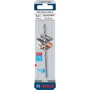 Vrták Bosch Vrták do kovu PRO Metal HSS-G, 3,2 × 69 × 106 mm Professional (2608577682)