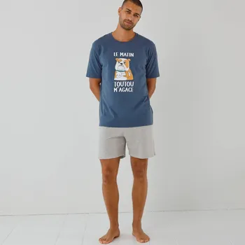 Pyžamo se šortkami a potiskem psa nám.modrá/šedý melí 107/116