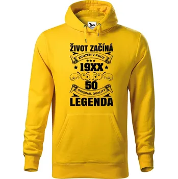 Pánská mikina DOBRÝ TRIKO Pánská mikina s potiskem Život začíná 50 Velikost pánské mikiny: XL, Barva: Žlutá