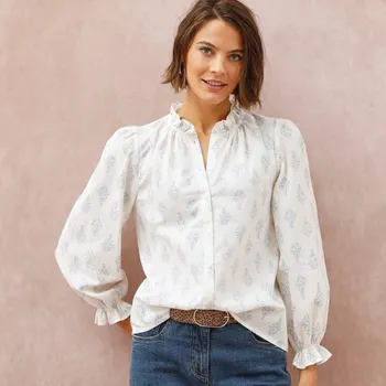 Halenka s volánky a etno potiskem režná/modrá šedá 36