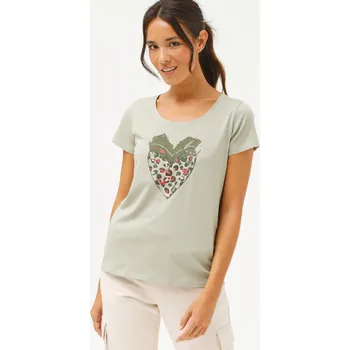 Tričko s potiskem srdce khaki 34/36