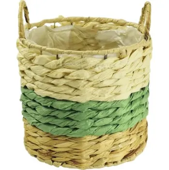 Ratanový obal na květináč s uchy Ø 26 cm x 24 cm hnědý s igelitovou výplní