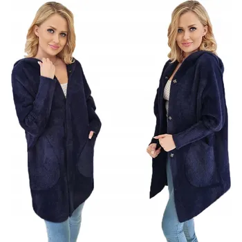 Dámský kabát Soprato dámský kabát modrý oversize s kapucí dlouhý kabát 909 s kapucí teplý přechodný kabát univerzální velikost