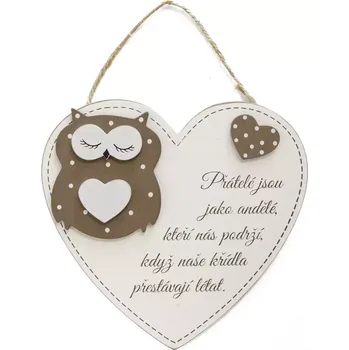 Velikonoční dekorace Srdce dřevo šedé ,,Přátelé jsou...,, 17x17 cm