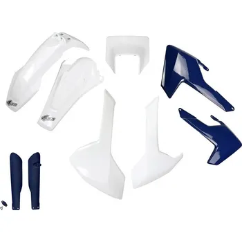 UFO sada plastů(s maskou světla) a kryty tlumičů HUSQVARNA TX/TE/FE '17-'19 (bílá/modrá)