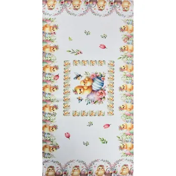 Prostěradlo Velikonoční ubrus 40x90cm - Kuřátka a kraslice bílá