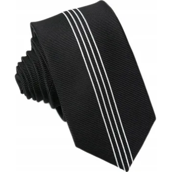 Kravata ELEGANTNÍ ŽAKÁROVÁ Chlapecká Kravata Úzká 6cm Slim Černá - Vzor Rybí Kost GREG pn18c