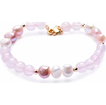 Drahý kámen Růženín náramek s perlami obvod cca 18 až 24 cm