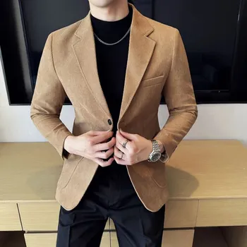 Best Fashion Pánské manšestrové sako pro společenské příležitosti Barva: Khaki, Velikost: 4XL