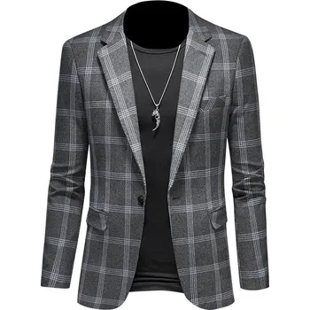 Best Fashion Pánské kostkované sako slim střihu pro svatby Barva: Bílá, Velikost: 3XS