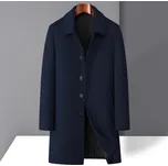 Best Fashion Pánský dlouhý vlněný kabát pro elegantní styl Barva: Tmavě Modrá, Velikost: 4XL