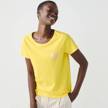Dámská móda Jednobarevné tričko s potiskem zlatého srdíčka žlutá 42/44
