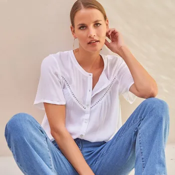 Dámská halenka Vzdušná halenka s krátkými rukávy bílá 44