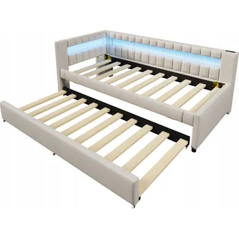 Postel Jednolůžková dřevěná postel Arhatreya 90x200, béžové odstíny