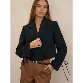 Dámské sako Sinsay - Krátké dvouřadé sako - černá - 435GY-99X - 435GY-99X-XXL