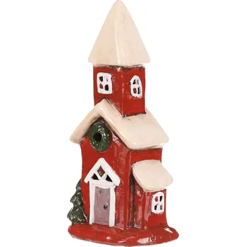 Bytová dekorace Autronic MT756 domeček keramický kostel červený s bílou střechou LED 