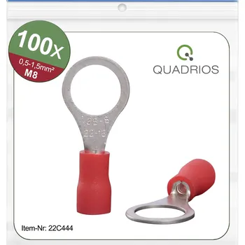 Kabelové oko Quadrios 22C444 kulaté kabelové oko Průřez (max.)=1.5 mm² Ø otvoru=8.5 mm částečná izolace červená 1 sada