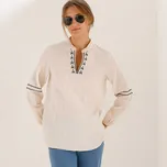 Bavlněná tunika s texturou a výšivkou režná/černá 46