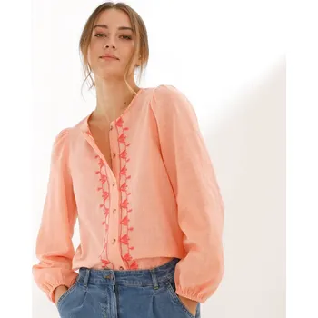 Dámská halenka Halenka na knoflíčky s výšivkou a kulatým výstřihem broskvová 48