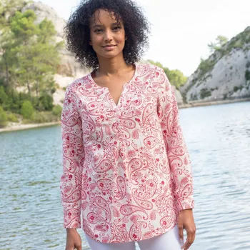 Tunika s výstřihem na knoflíčky, s potiskem bílá/červená 58