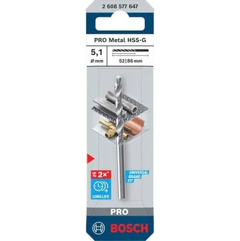 Vrták Bosch Vrták do kovu PRO Metal HSS-G, 5,1× 52 × 86 mm Professional (2608577647)