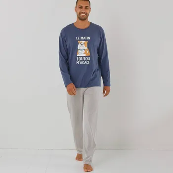 Pánské pyžamo Pyžamo s kalhotami a potiskem psa nám.modrá/šedý melí 137/146