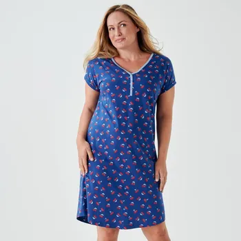Dámská noční košile Krátká noční košile s celopotiskem třešní a krátkými rukávy nám.modrá 50
