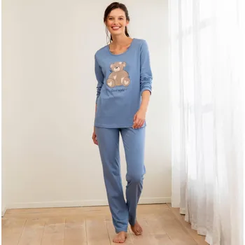 Dámské pyžamo Pyžamo s dlouhými kalhotami a potiskem medvídka modrošedá 54