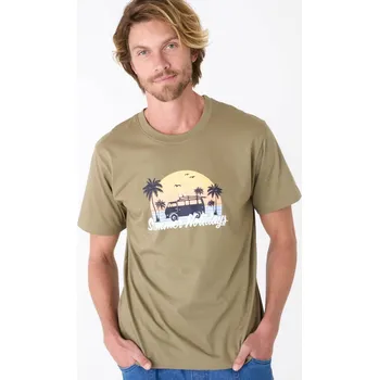 Pánské oblečení Tričko s potiskem palem a krátkými rukávy khaki 107/116