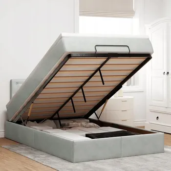 Postel Postel otoman s matrací, světle šedá, 120x190 cm, samet