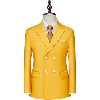 Best Fashion Pánské dvouřadé sako pro business příležitosti Barva: Žlutá, Velikost: XL