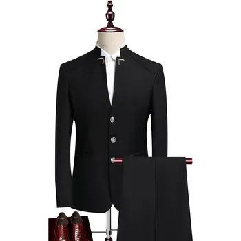 Pánský oblek Best Fashion Pánský oblek se stojáčkem v moderním stylu Barva: Černá, Velikost: XS